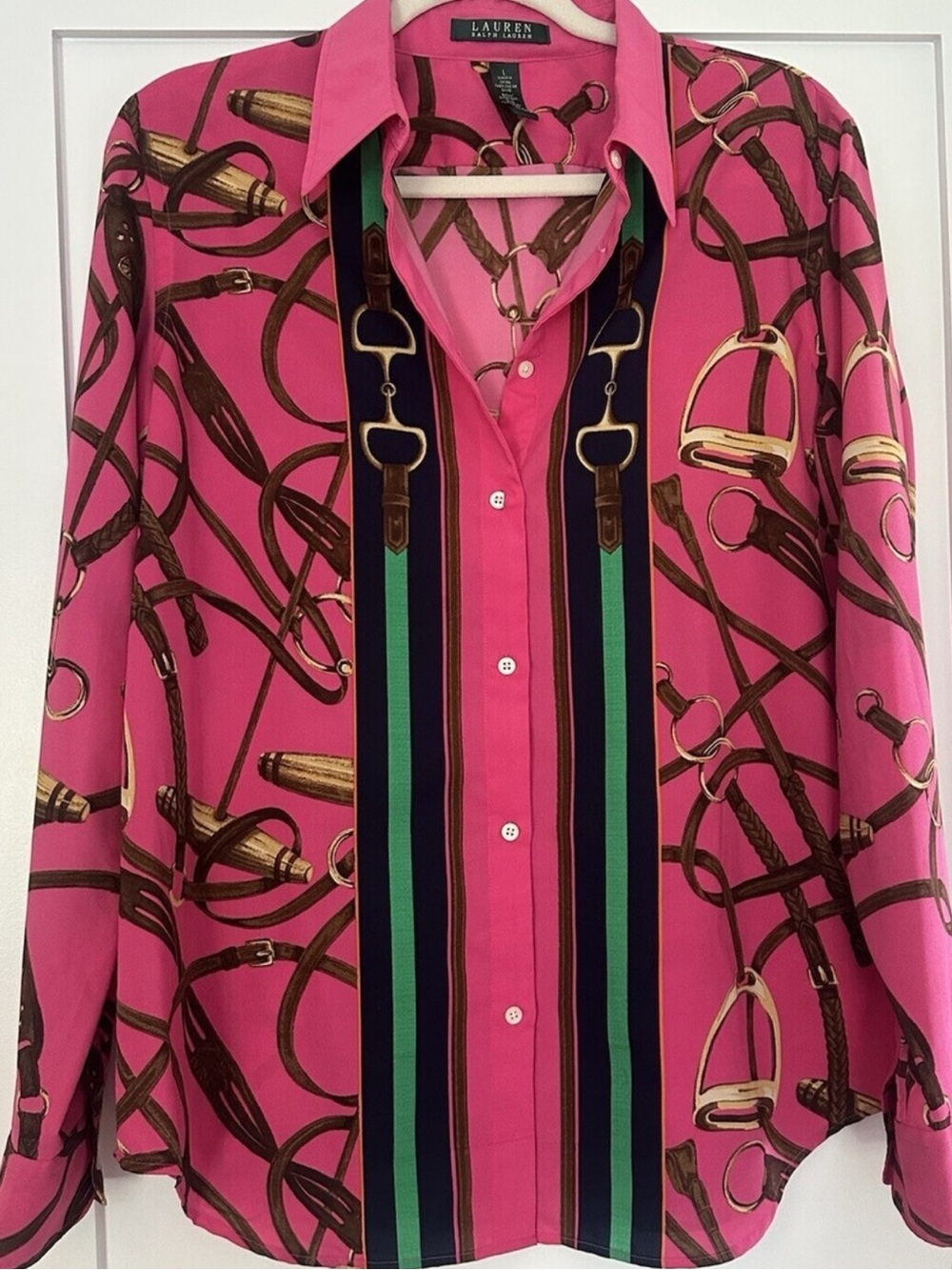 Lauren Ralph Lauren Pink Equestrian Print Shirt